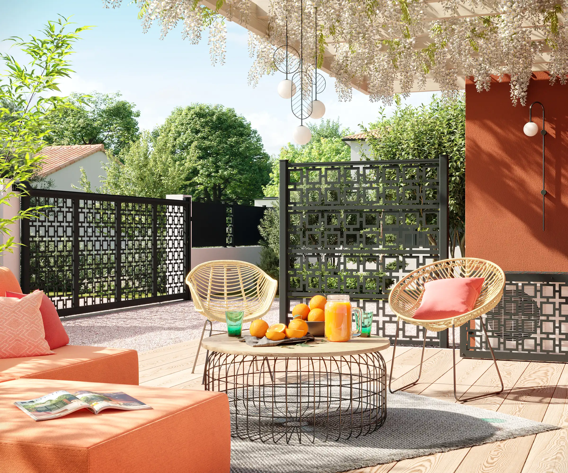 claustra de terrasse en aluminium avec décor