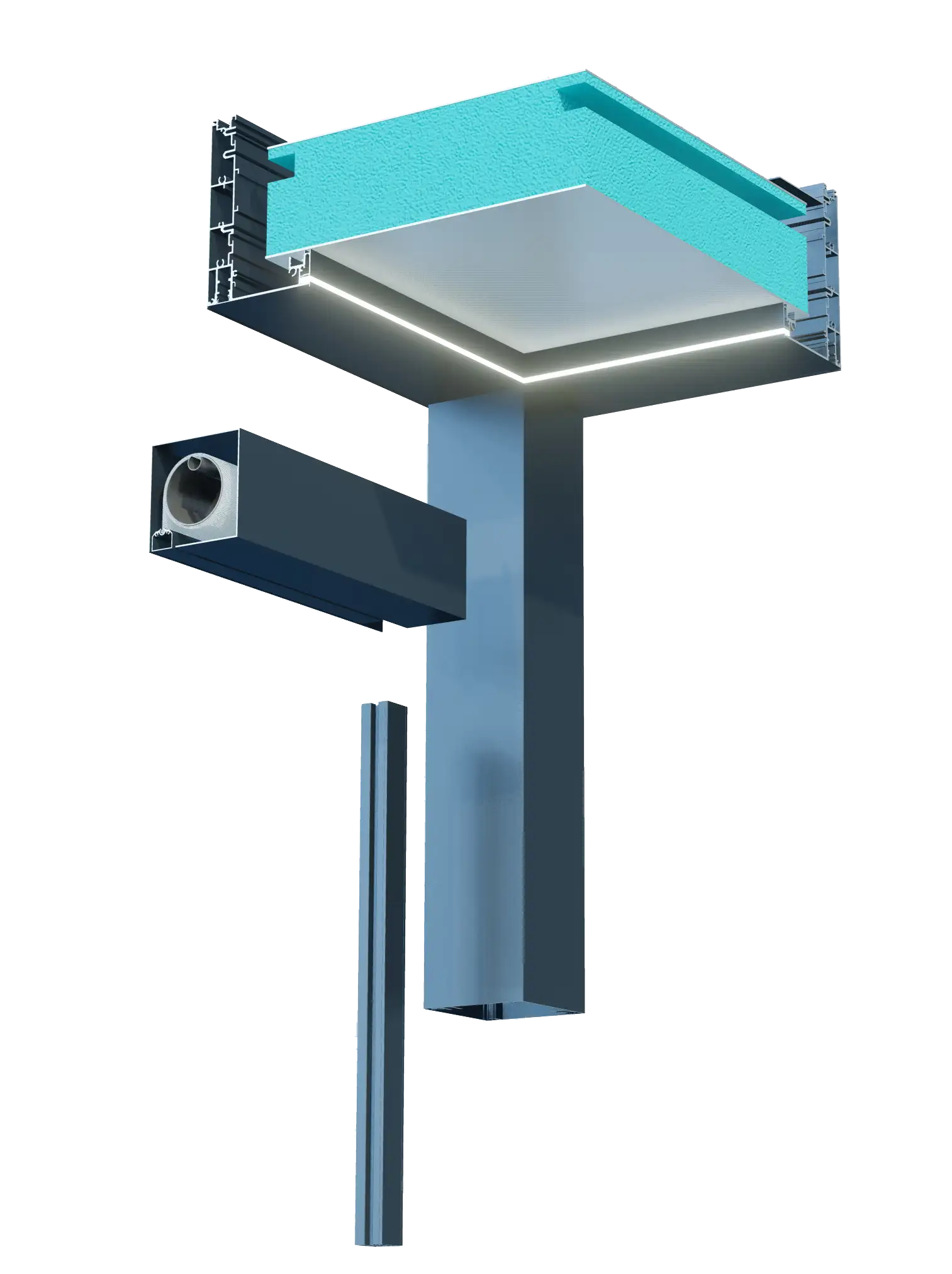 Coulisse pour store zip intégrée au poteau